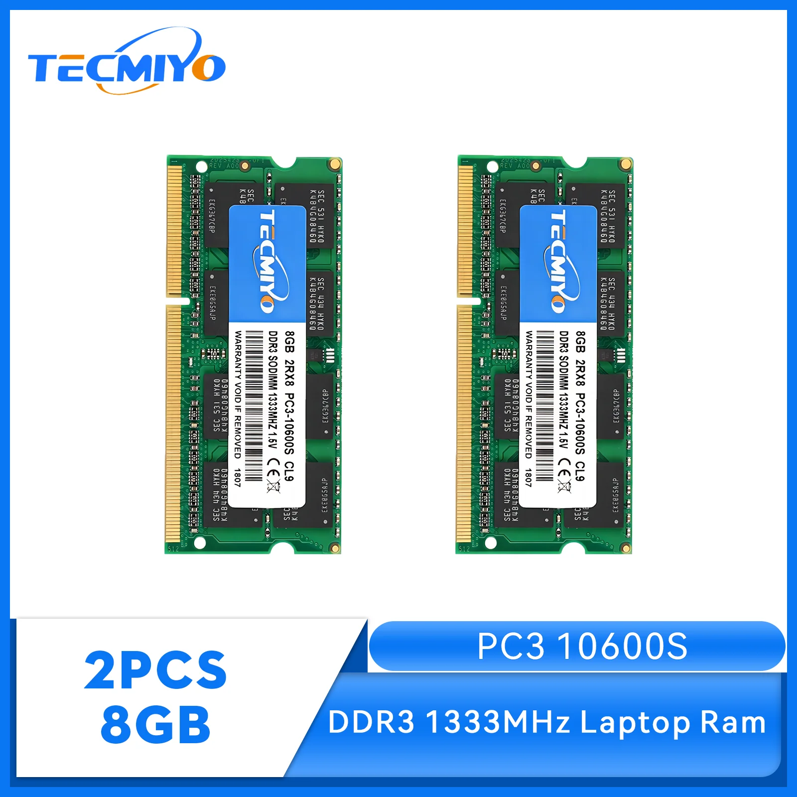 TECMIYO DDR3 1333MHz SODIMM Ʈ ޸ RAM, 1.5V PC3-10600S,  ECC ׸, 2x8GB